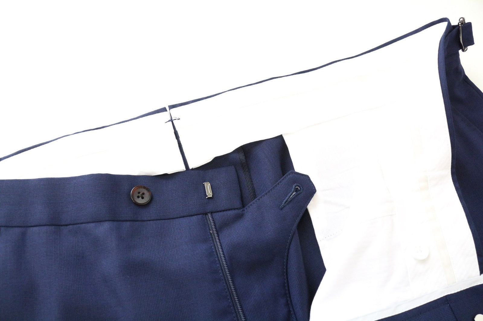 SUITSUPPLY Brescia Men's Trousers UK42R Blue Wool Pleated Fit Adjusters