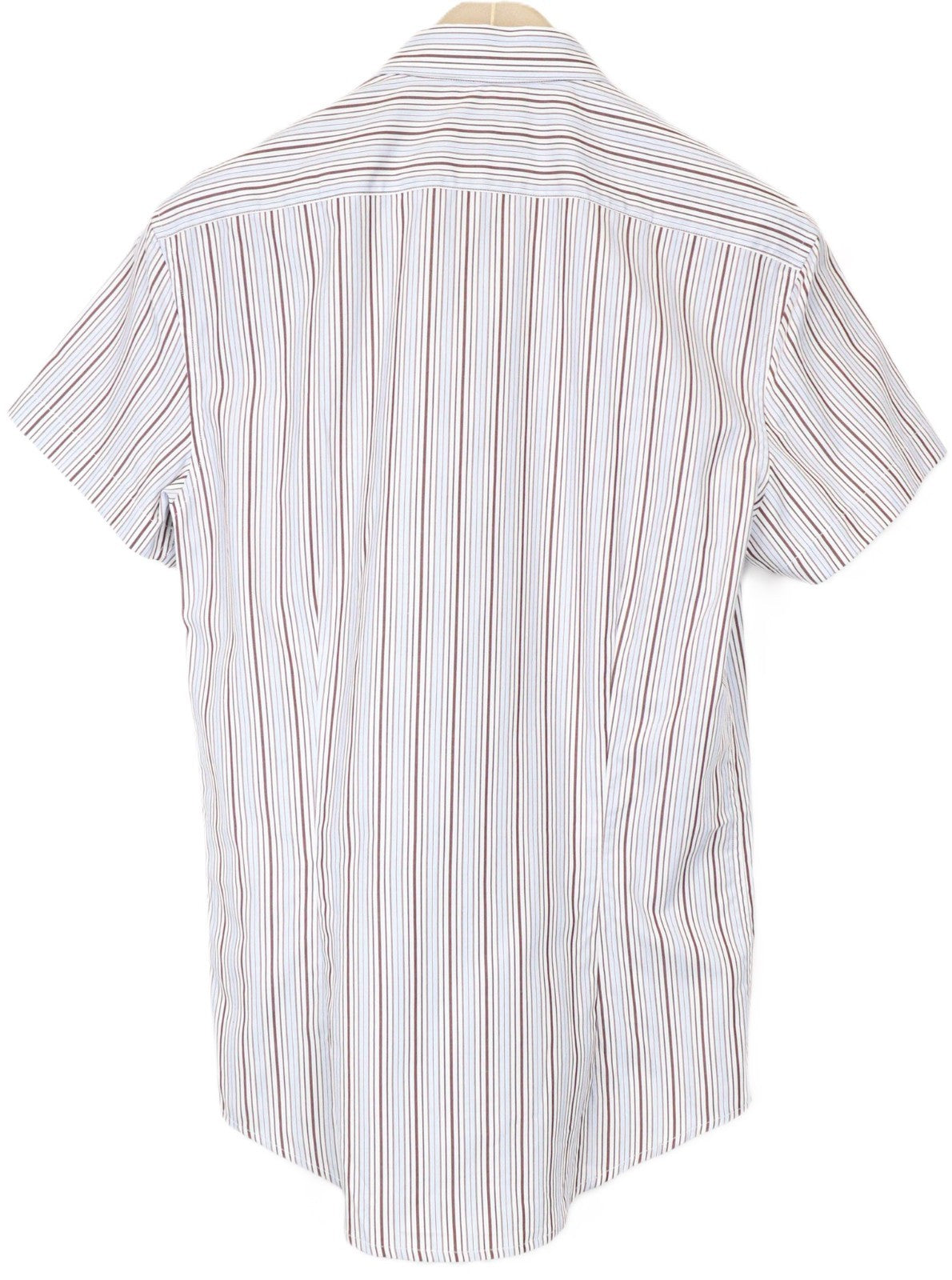 RICHMOND Men's Shirt 48 White Cotton Striped Short Sleeve Smart Buttoned