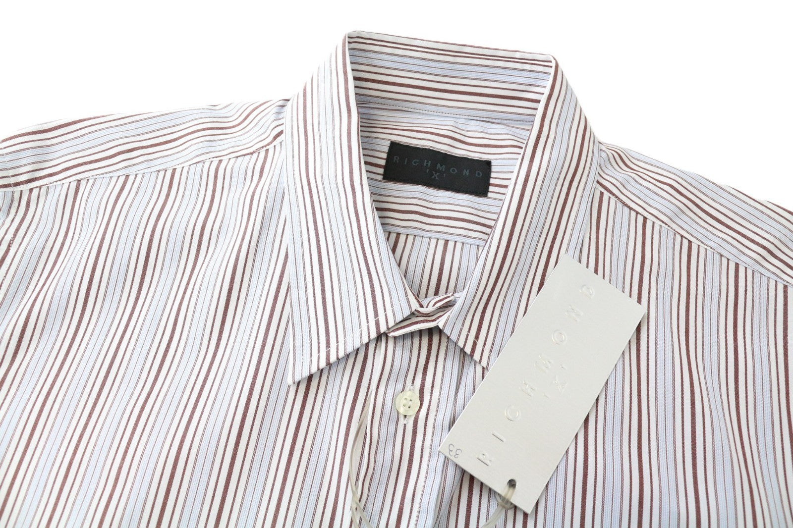 RICHMOND Men's Shirt 48 White Cotton Striped Short Sleeve Smart Buttoned