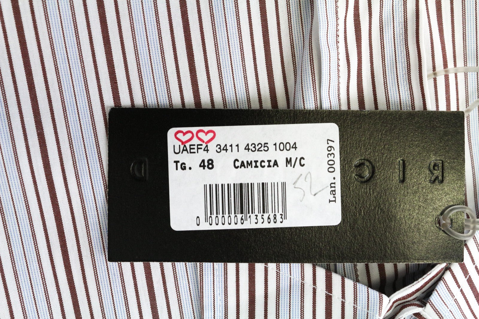 RICHMOND Men's Shirt 48 White Cotton Striped Short Sleeve Smart Buttoned