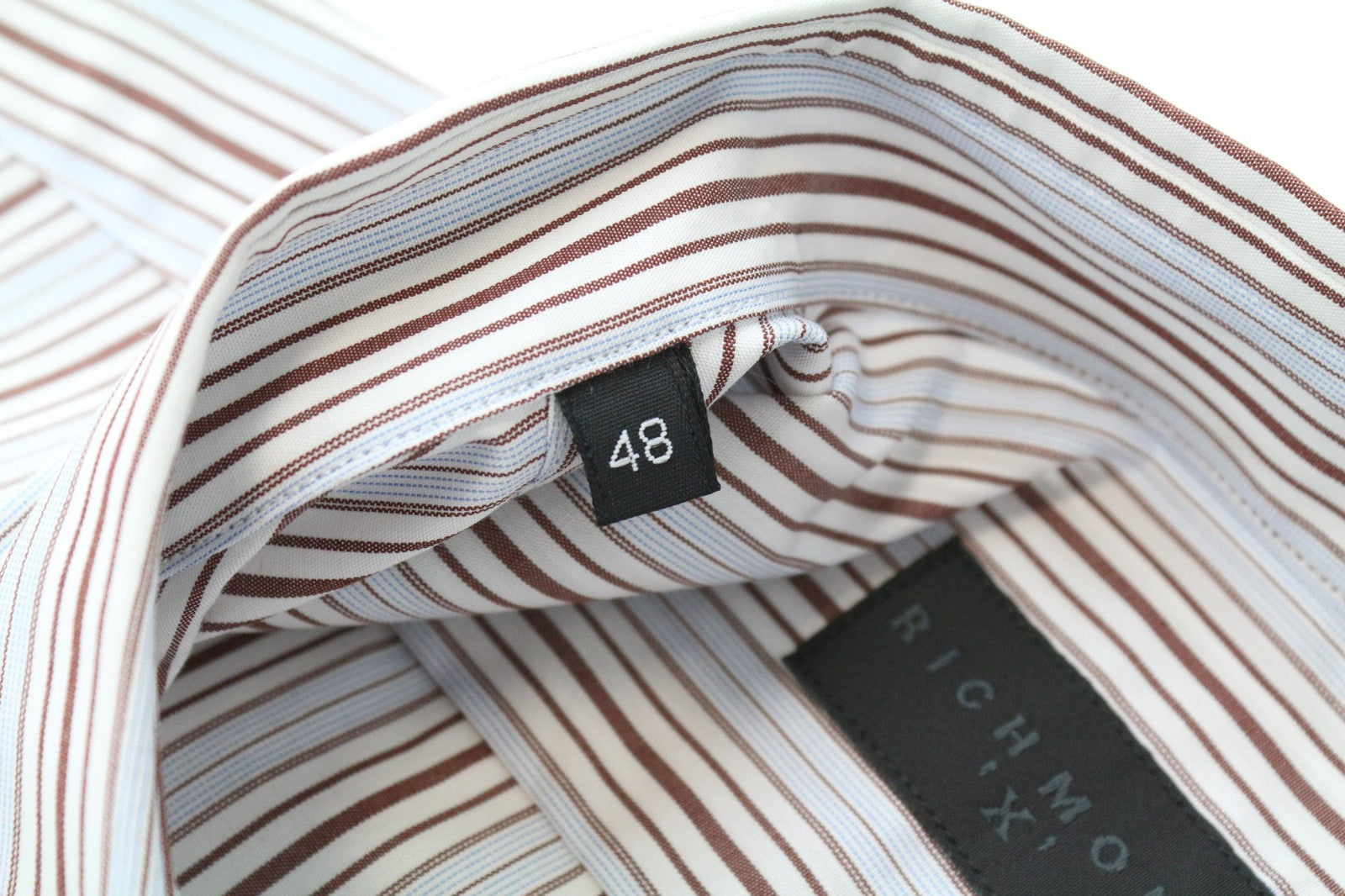 RICHMOND Men's Shirt 48 White Cotton Striped Short Sleeve Smart Buttoned