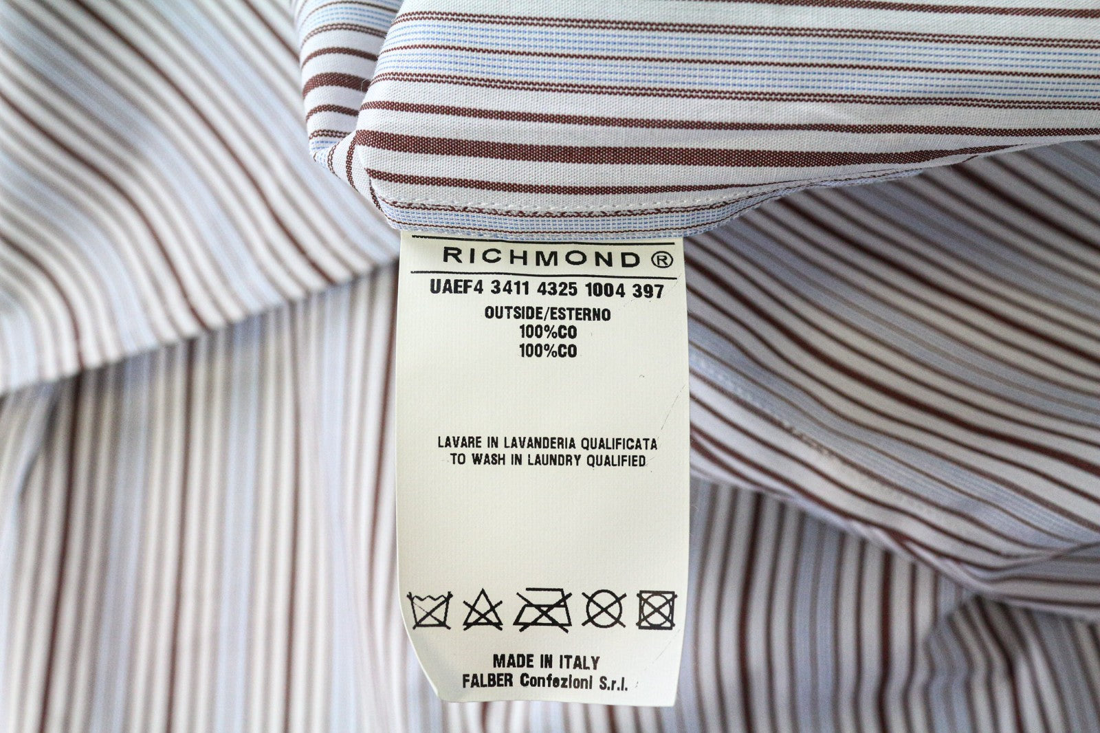 RICHMOND Men's Shirt 48 White Cotton Striped Short Sleeve Smart Buttoned