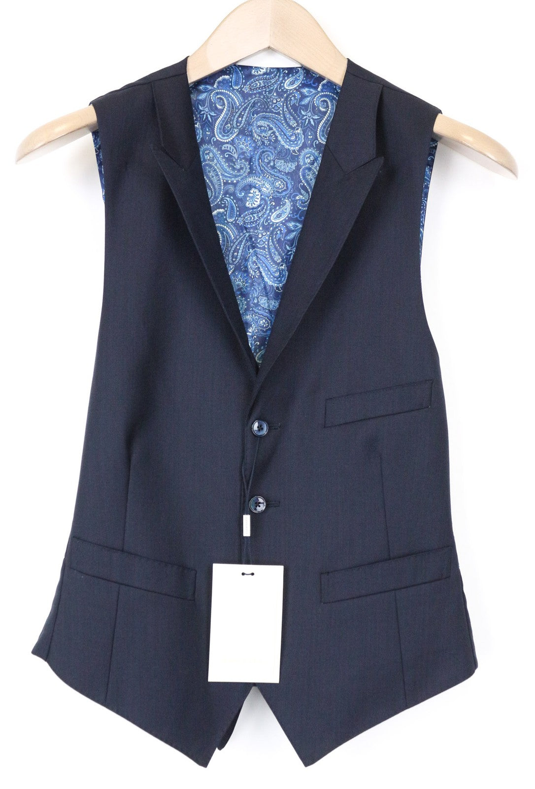 SUITSUPPLY Ferrara Men's Waistcoat UK34S Navy Wool Single-Breasted Peak Lapel