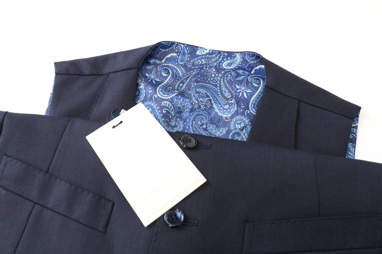 SUITSUPPLY Ferrara Men's Waistcoat UK34S Navy Wool Single-Breasted Peak Lapel