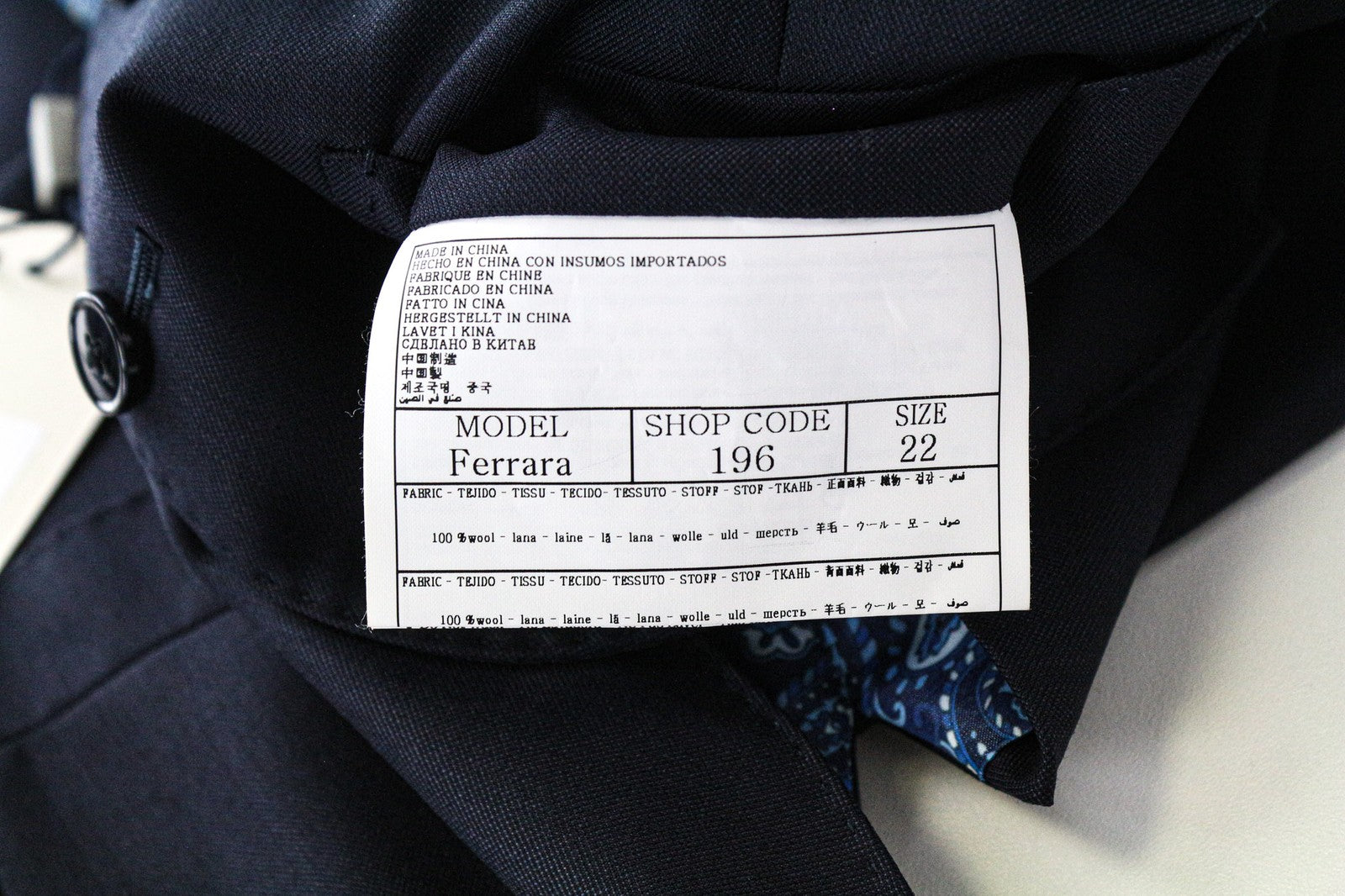 SUITSUPPLY Ferrara Men's Waistcoat UK34S Navy Wool Single-Breasted Peak Lapel