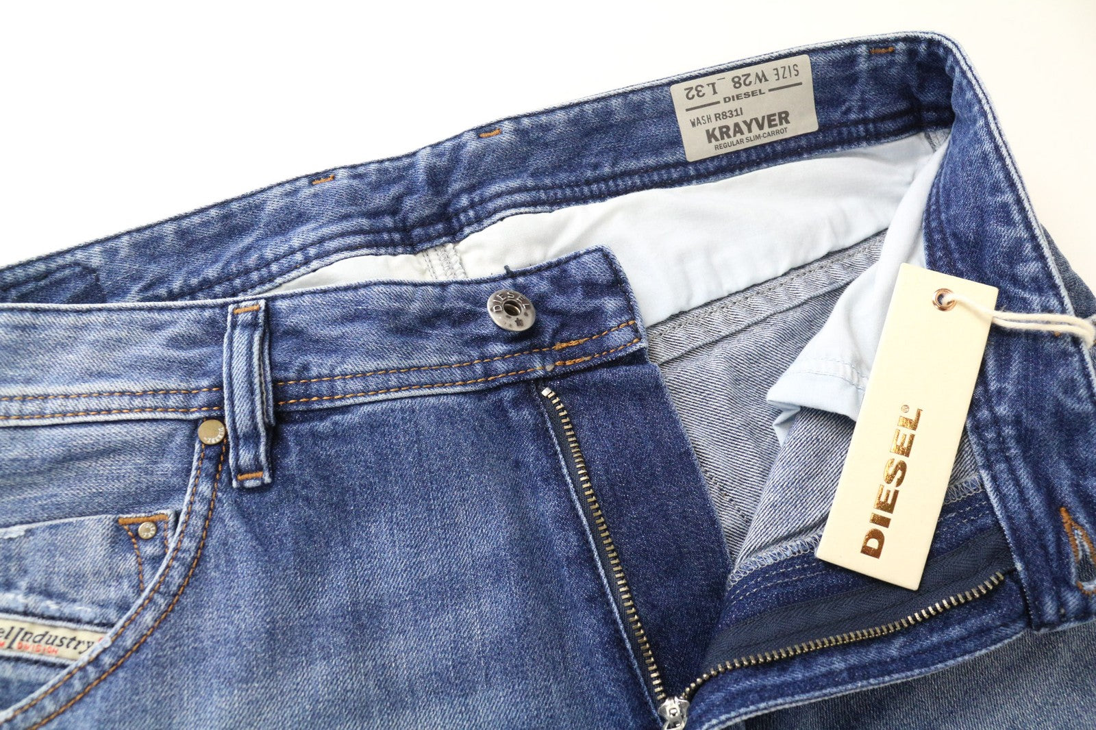 DIESEL Krayver R831I Men's Jeans W28/L32 Slim Carrot Ripped Blue Cotton Jean