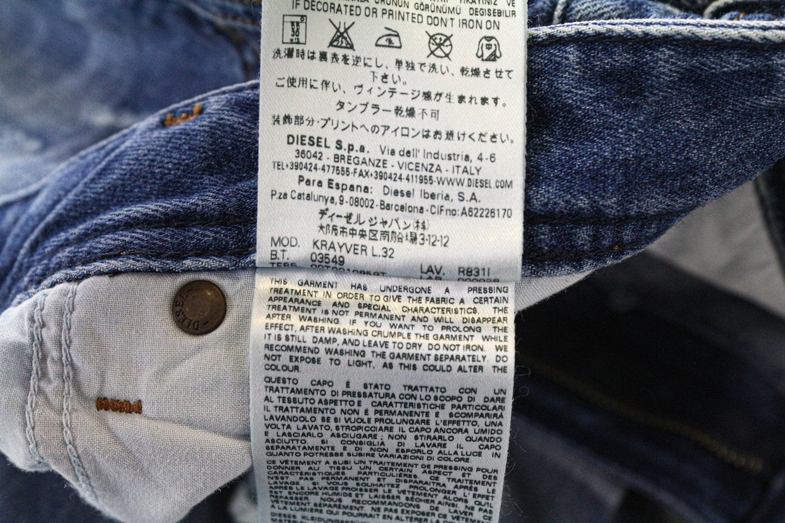 DIESEL Krayver R831I Men's Jeans W28/L32 Slim Carrot Ripped Blue Cotton Jean