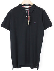TOMMY HILFIGER DENIM Men's Polo T-Shirt M Black Cotton Short Sleeve Wear
