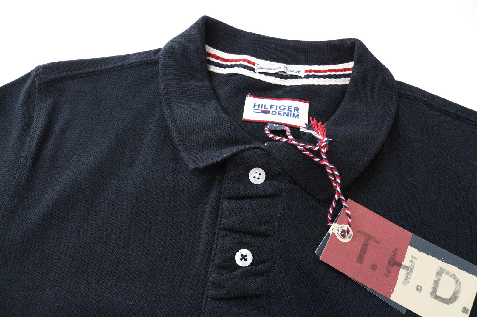 TOMMY HILFIGER DENIM Men's Polo T-Shirt M Black Cotton Short Sleeve Wear