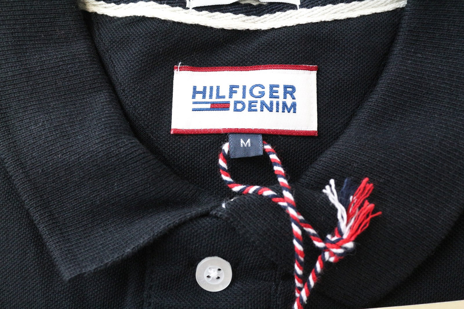 TOMMY HILFIGER DENIM Men's Polo T-Shirt M Black Cotton Short Sleeve Wear