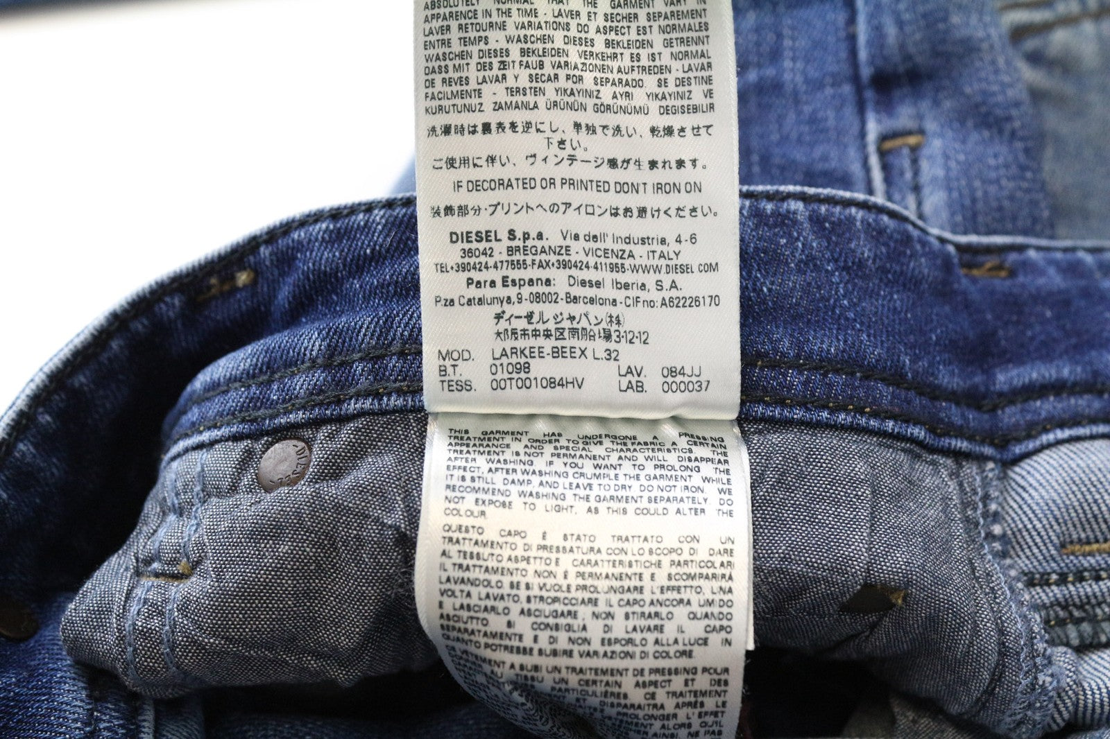 DIESEL Larkee-Beex 084JJ Men's Jeans W28/L32 Regular Taper Blue Cotton Stretch