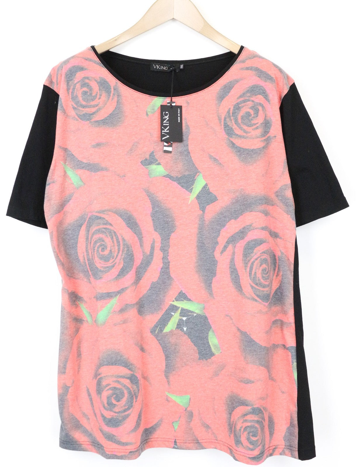 VKING Men's T-Shirt 2XL Faded Red Cotton Blend Roses Print Short Sleeve