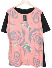 VKING Men's T-Shirt 2XL Faded Red Cotton Blend Roses Print Short Sleeve