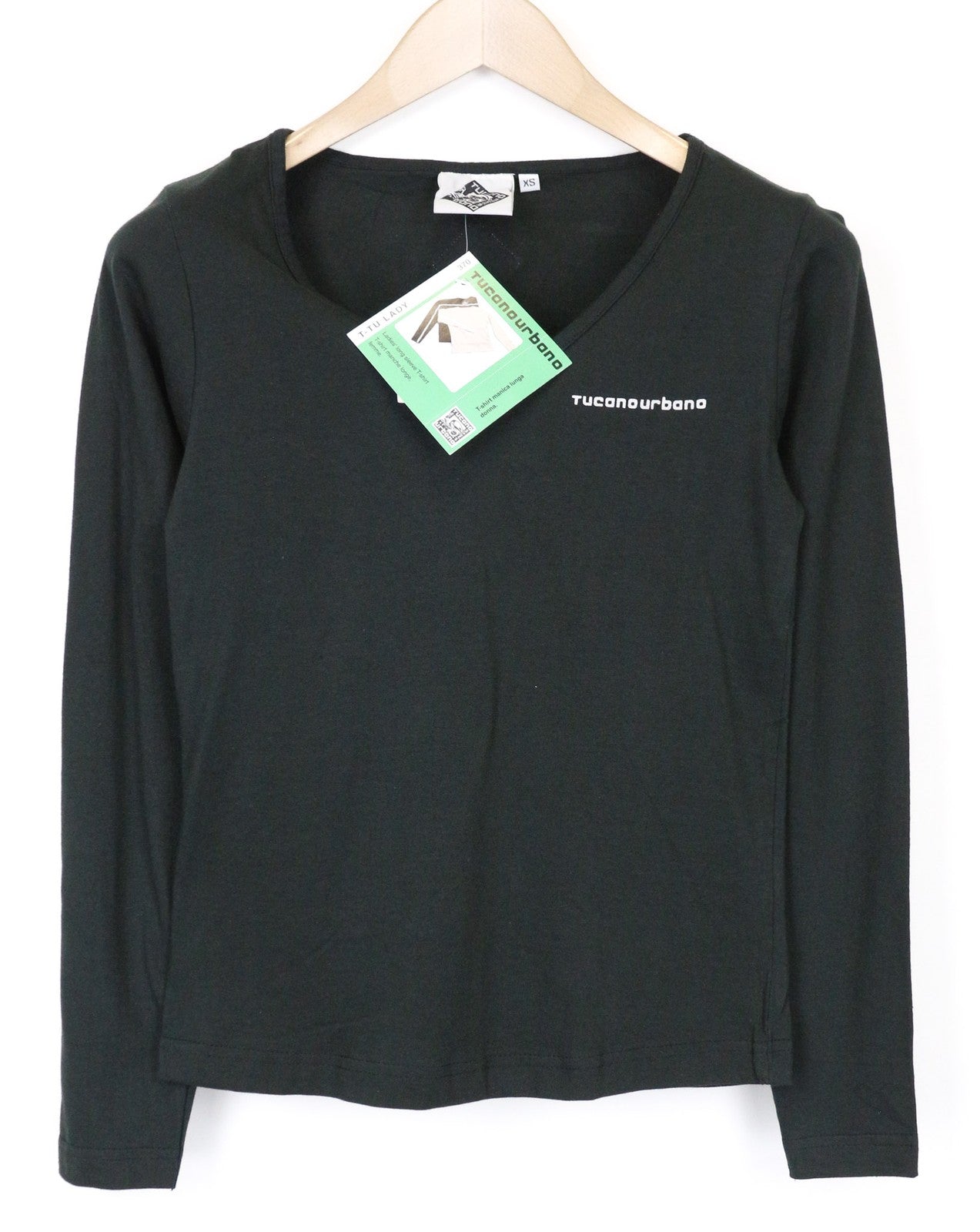 TUCANO URBANO T-TU Lady Women's T-Shirt XS Black Cotton Long Sleeve V-Neck