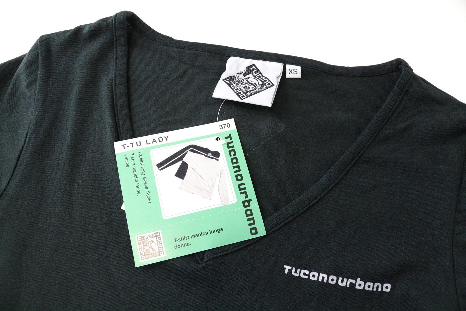 TUCANO URBANO T-TU Lady Women's T-Shirt XS Black Cotton Long Sleeve V-Neck