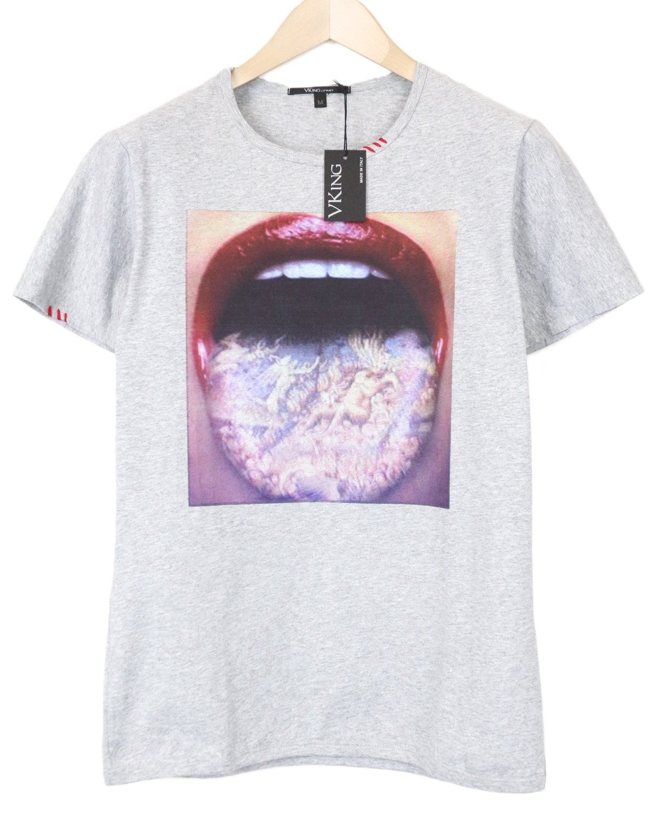 VKING Men's Logo T-Shirt M Grey Cotton Short Sleeve Printed Pullover Top