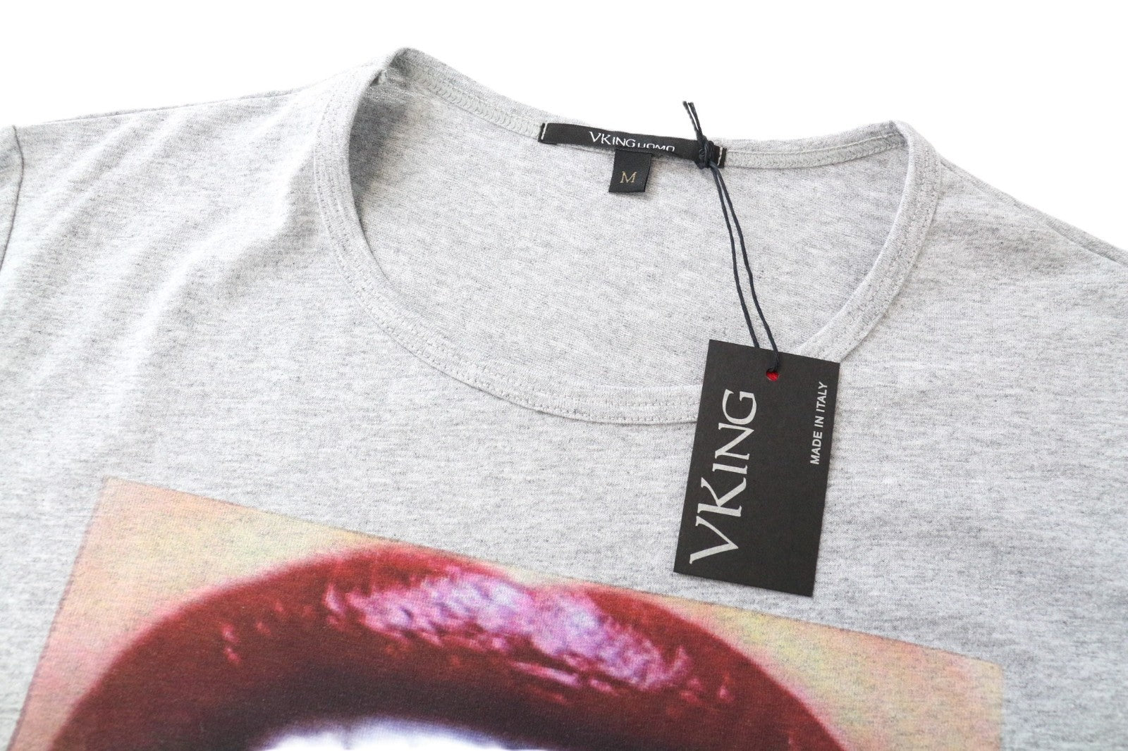 VKING Men's Logo T-Shirt M Grey Cotton Short Sleeve Printed Pullover Top