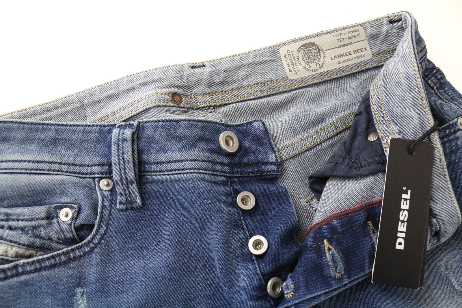 DIESEL Larkee-Beex 084NV Men's Jeans W28/L32 Taper Washed Blue Cotton Stretch