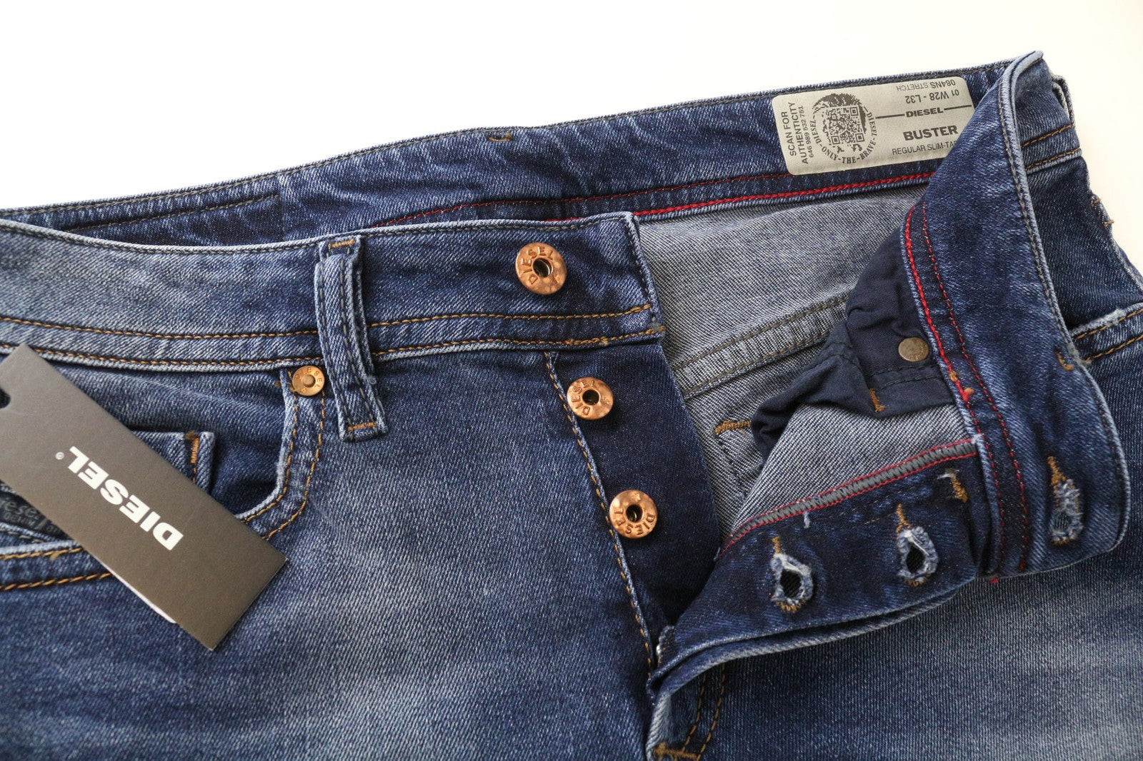 DIESEL Buster 084NS Men's Jeans W28/L32 Slim Taper Faded Blue Cotton Denim