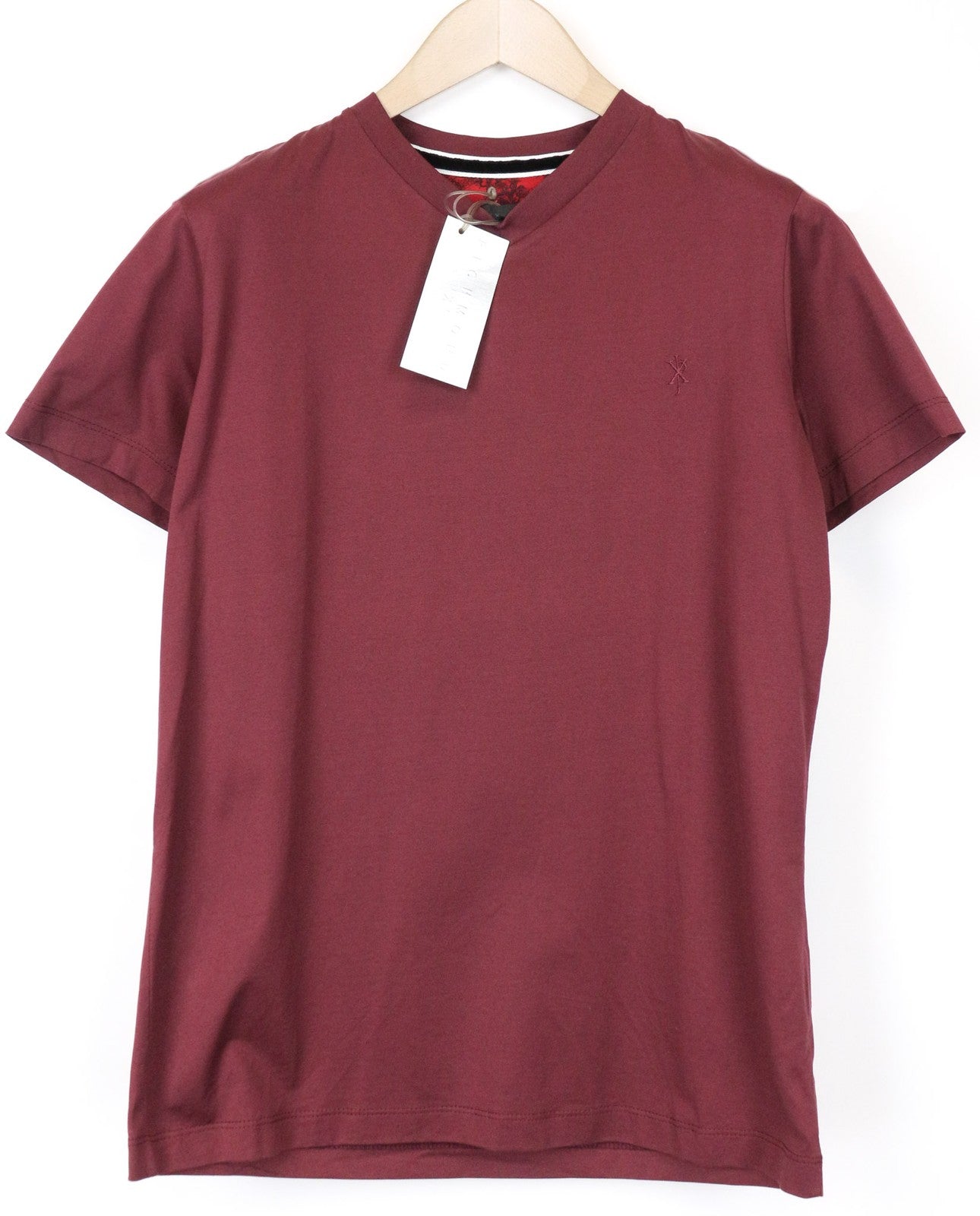 RICHMOND Men's T-Shirt L Dark Red Cotton Short Sleeve Pullover V-Neck Top