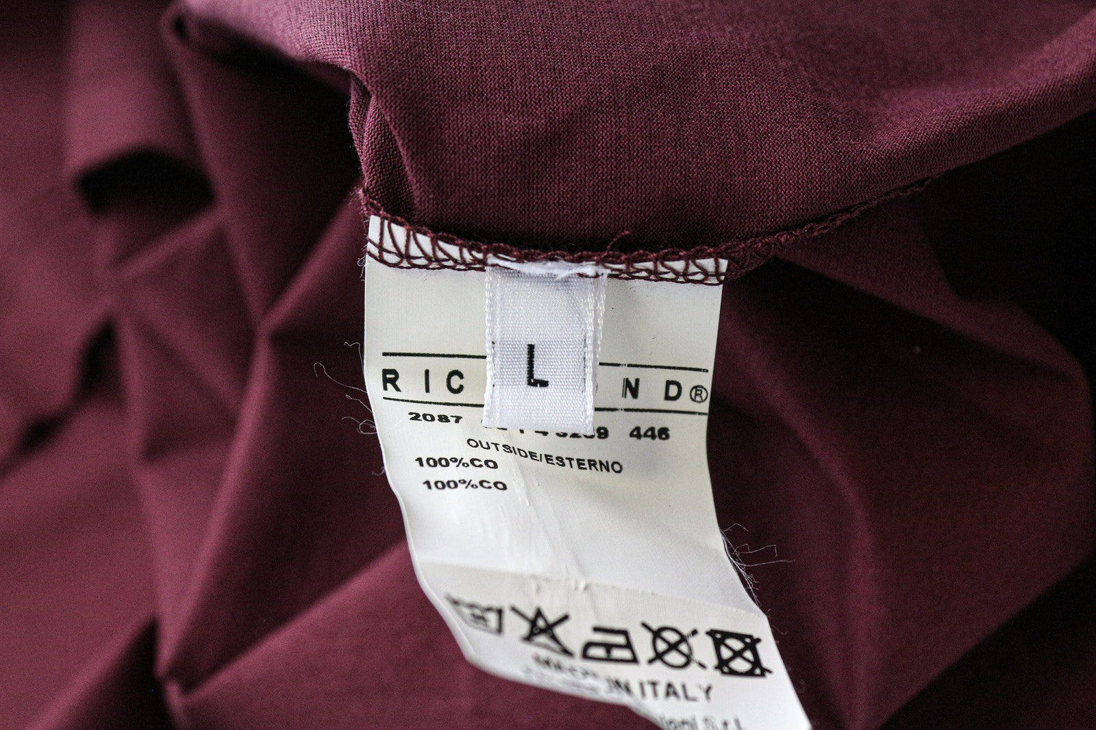 RICHMOND Men's T-Shirt L Dark Red Cotton Short Sleeve Pullover V-Neck Top