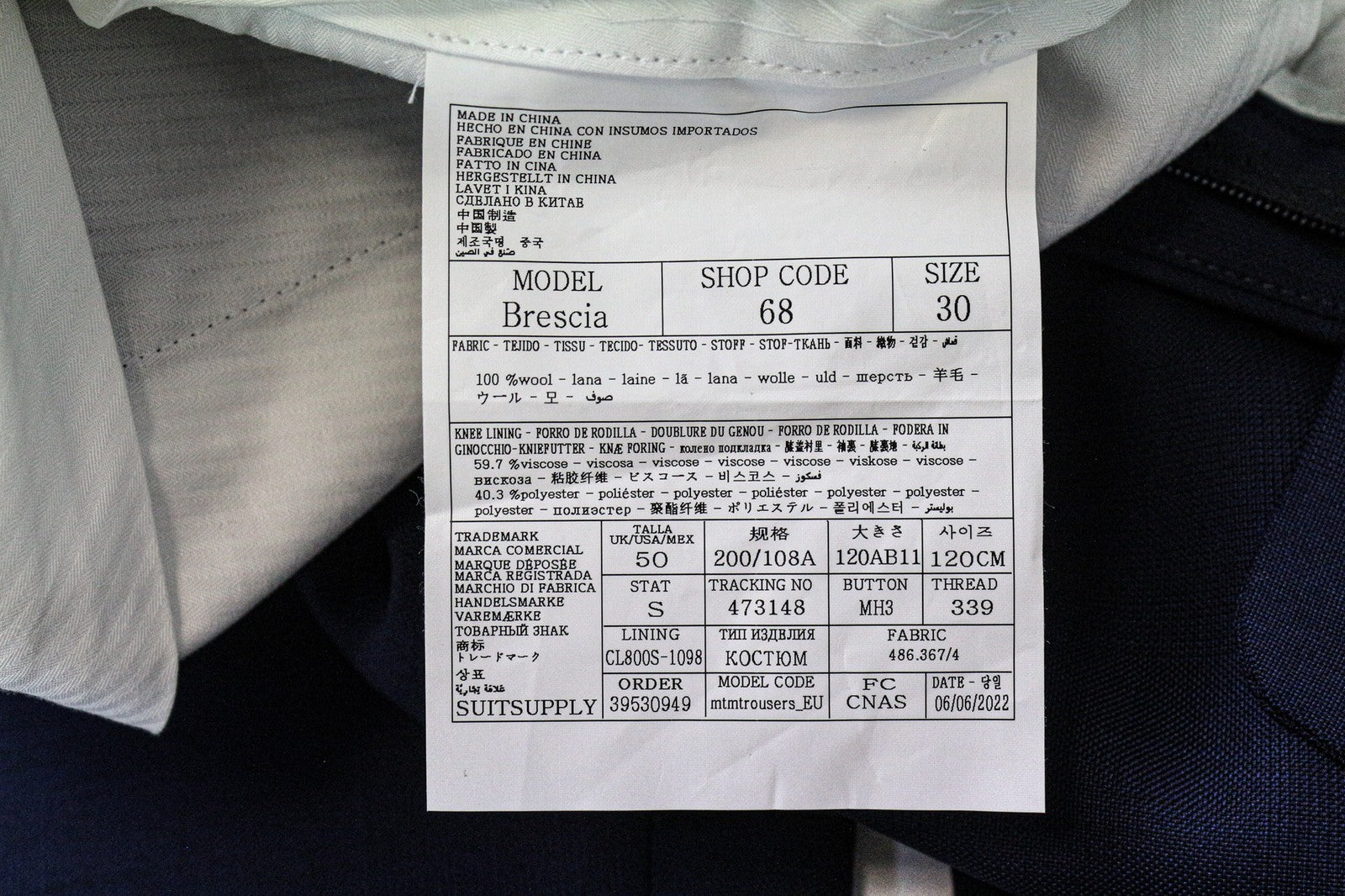 SUITSUPPLY Brescia Men's Pants UK50S Blue Wool Pleated Tailored Classic Lined