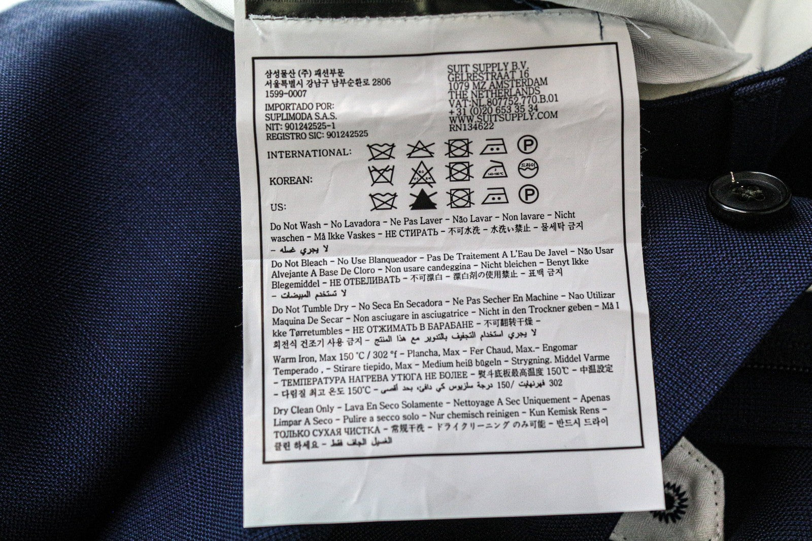 SUITSUPPLY Brescia Men's Pants UK50S Blue Wool Pleated Tailored Classic Lined