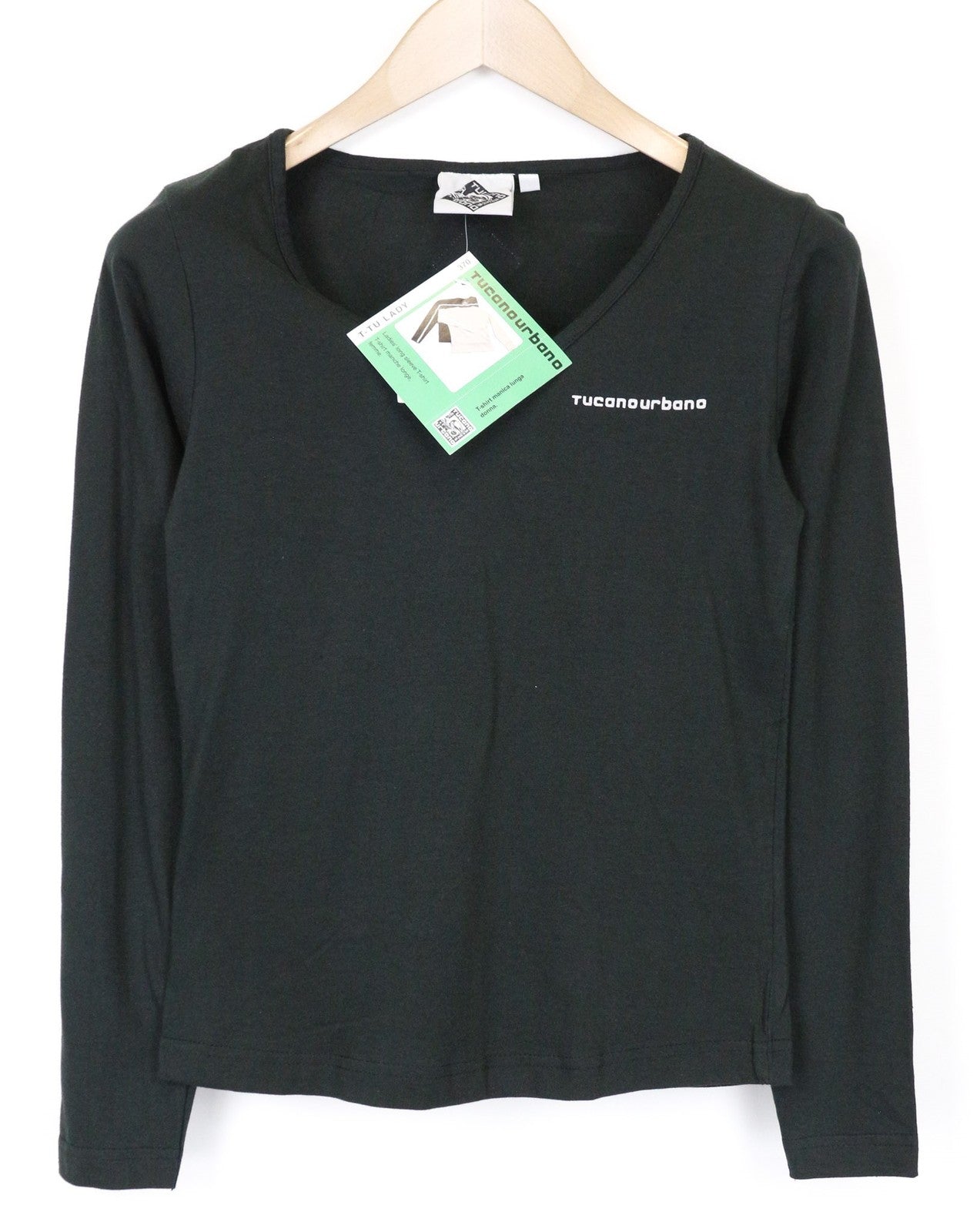 TUCANO URBANO T-TU Lady Women's T-Shirt S Black Cotton V-Neck Long Sleeve