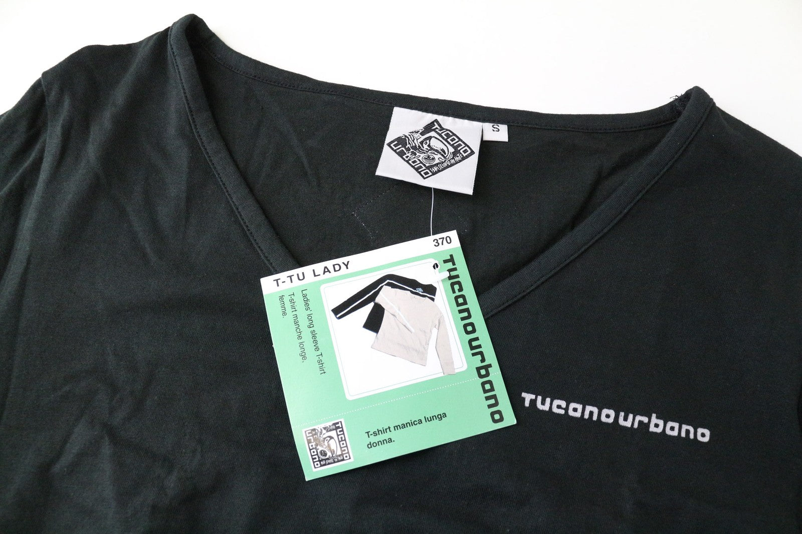 TUCANO URBANO T-TU Lady Women's T-Shirt S Black Cotton V-Neck Long Sleeve