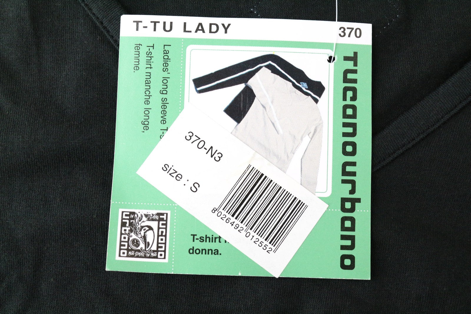 TUCANO URBANO T-TU Lady Women's T-Shirt S Black Cotton V-Neck Long Sleeve