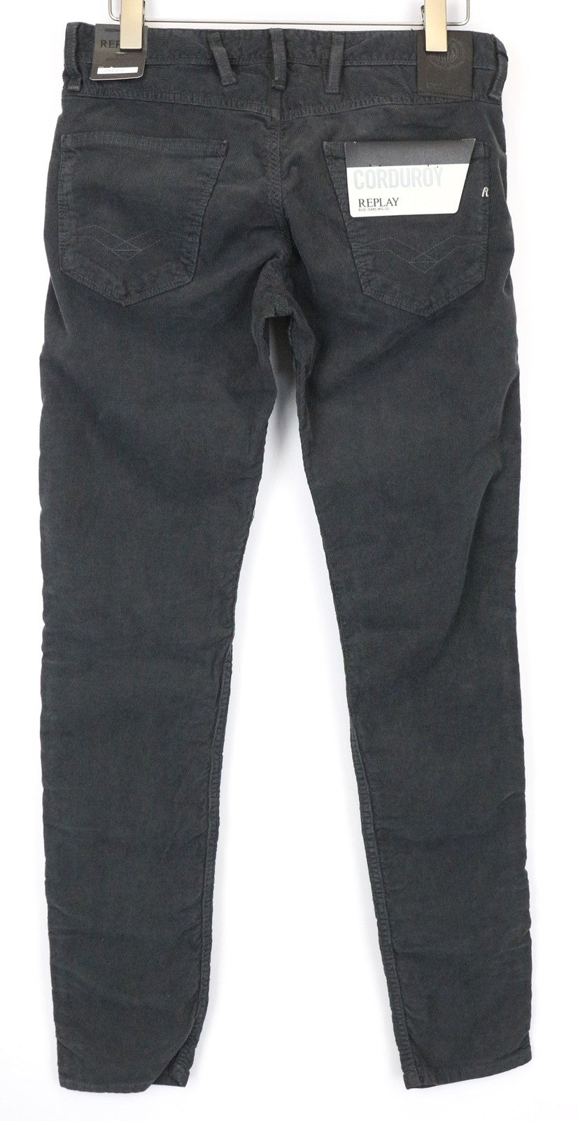 REPLAY Anbass Men's Trousers W30/L34 Slim Grey Corduroy Casual Cotton Stretch
