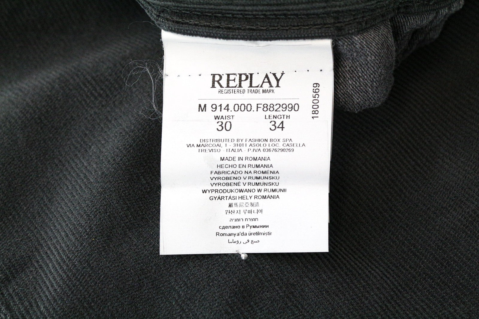 REPLAY Anbass Men's Trousers W30/L34 Slim Grey Corduroy Casual Cotton Stretch