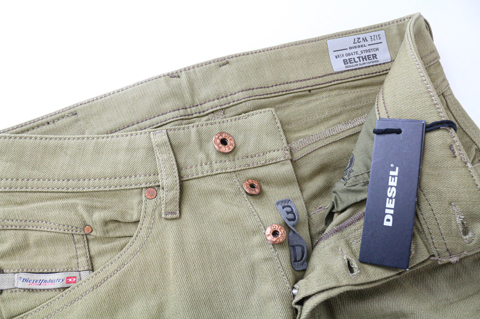 DIESEL Belther 0847E Men's Jeans W27 Slim Taper Fit Brown Cotton Stretch