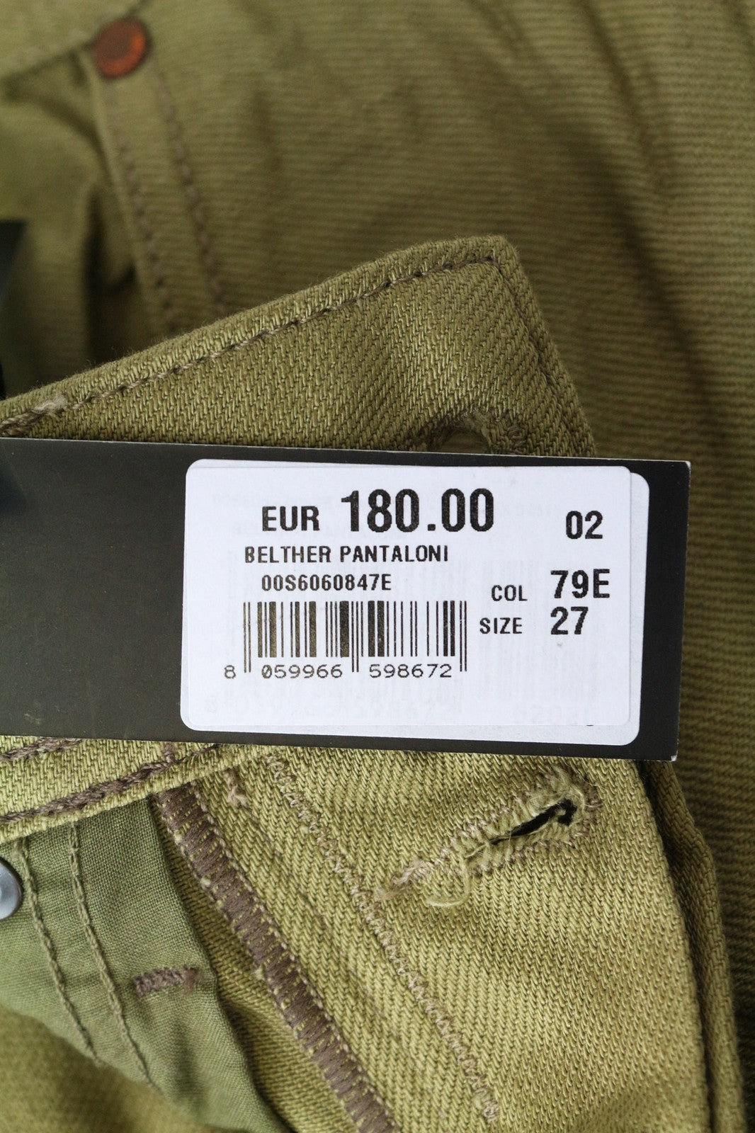 DIESEL Belther 0847E Men's Jeans W27 Slim Taper Fit Brown Cotton Stretch