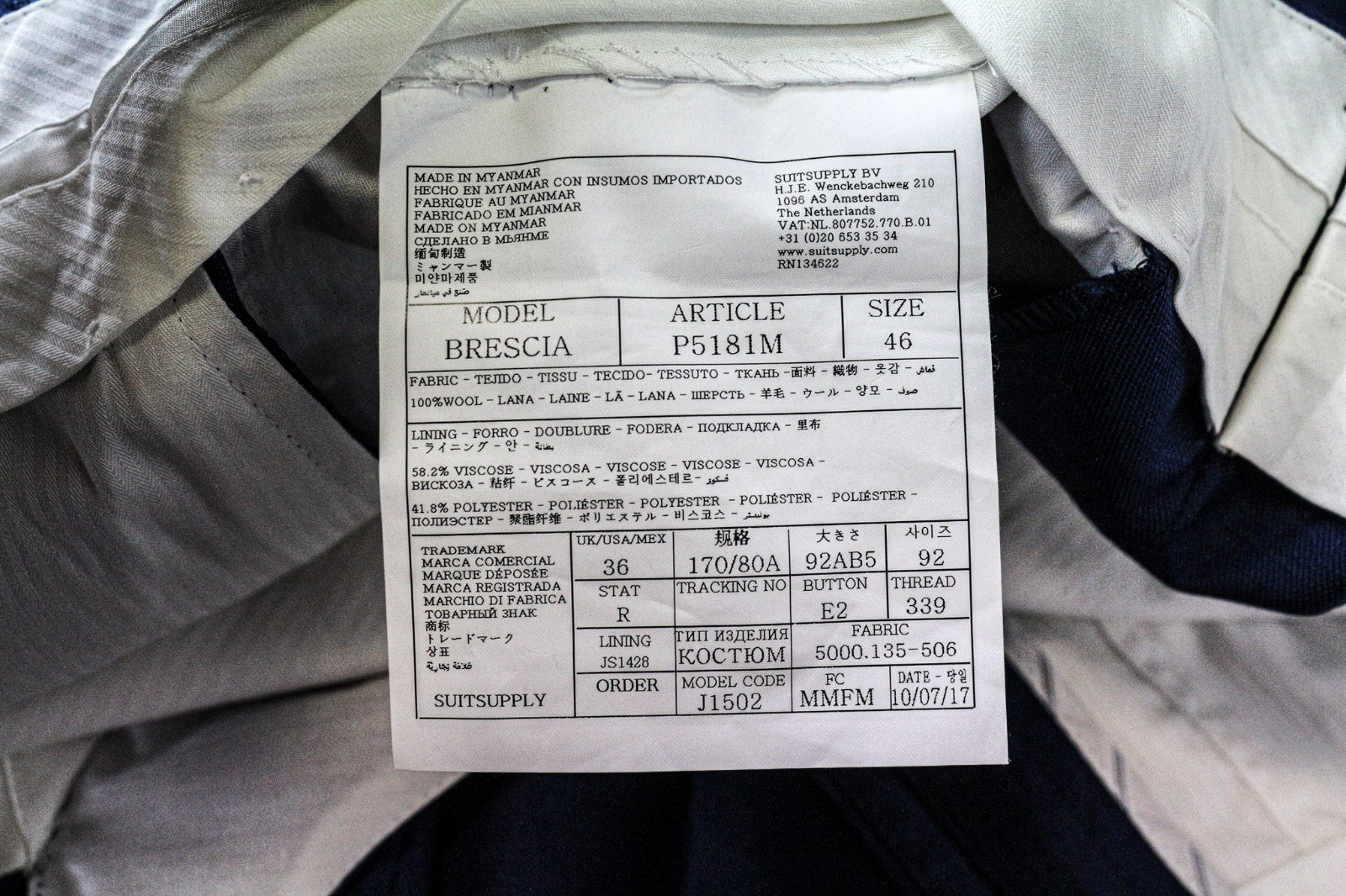 SUITSUPPLY Brescia Men's Trousers UK36R Blue Wool Lined Pleated Formal