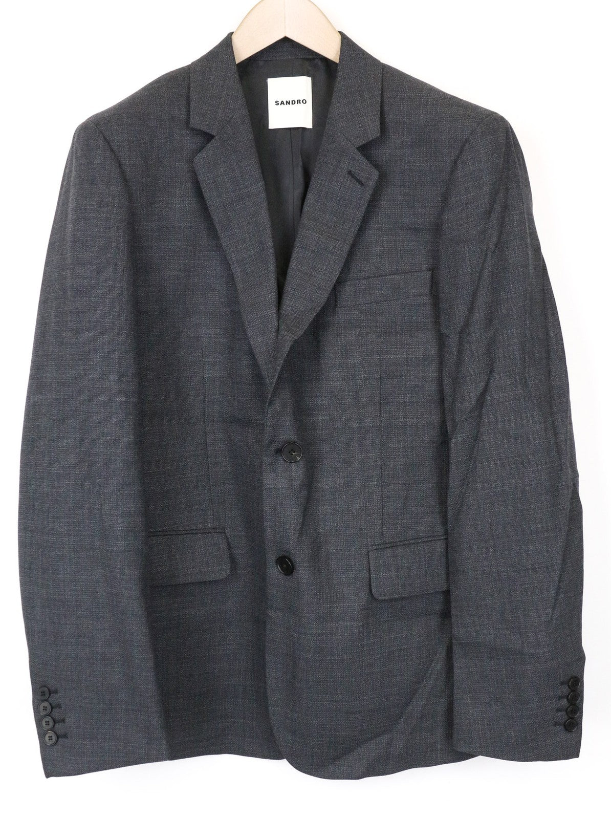 SANDRO Men's Blazer 52 Grey Wool Stretch Lined Classic Single-Breasted RRP€395