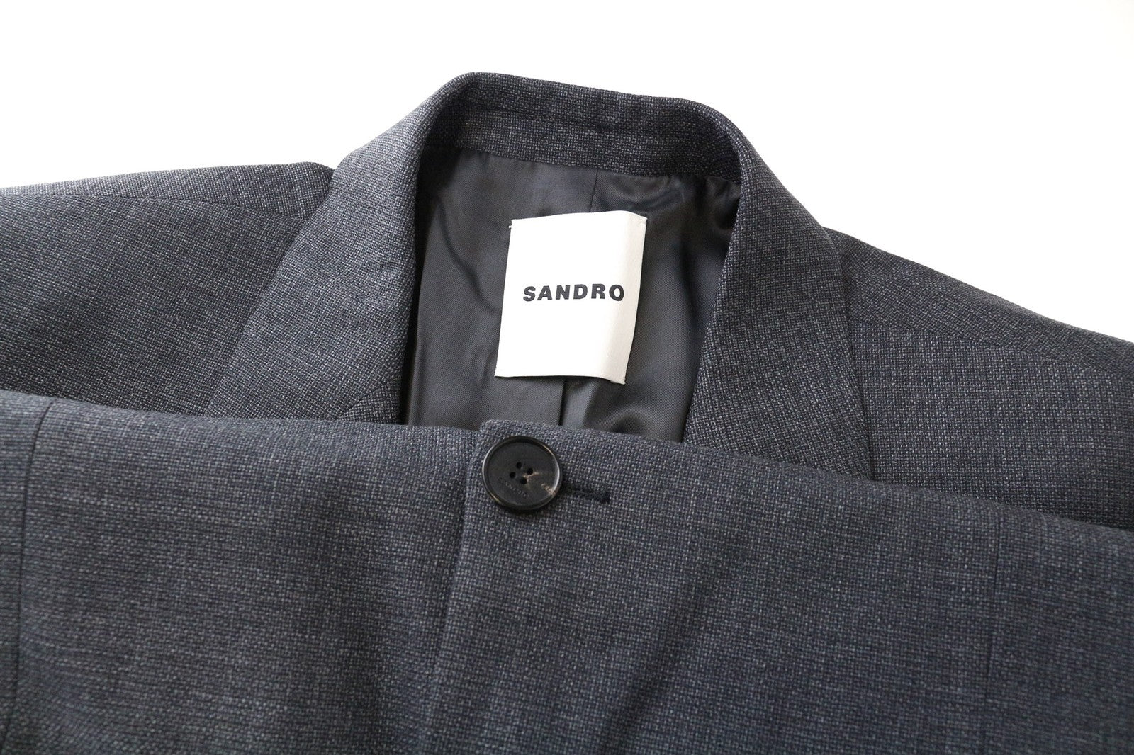 SANDRO Men's Blazer 52 Grey Wool Stretch Lined Classic Single-Breasted RRP€395