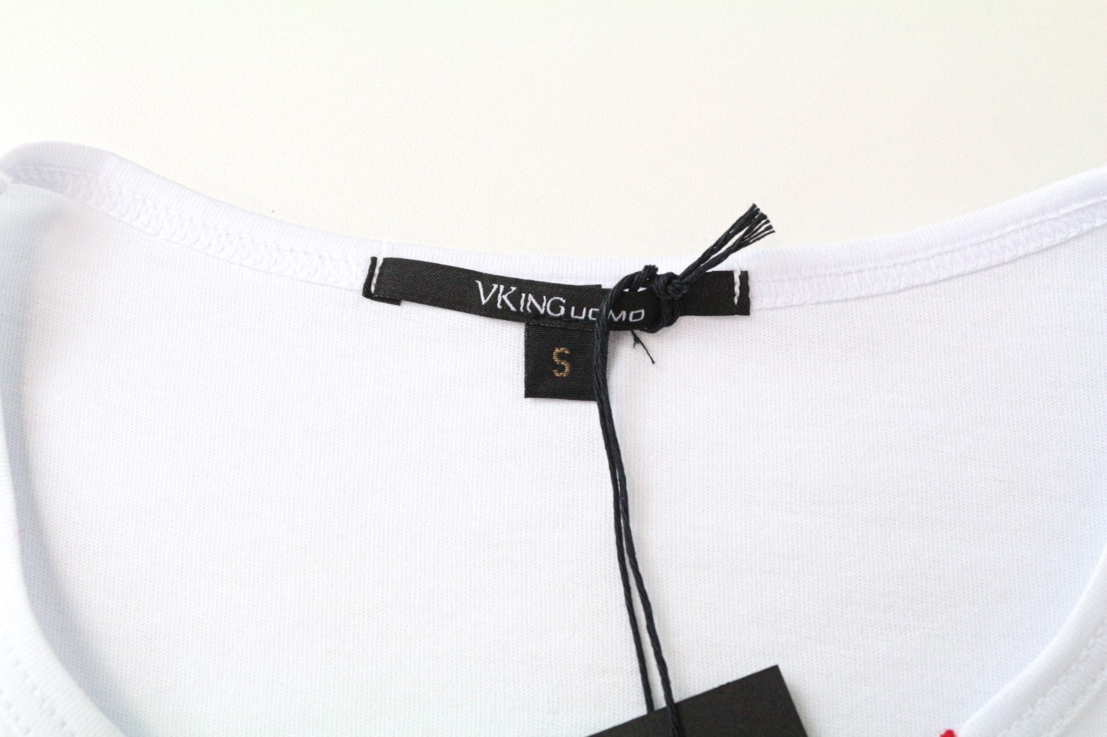 VKING Men's Printed T-Shirt S White Cotton Logo Short Sleeve Pullover