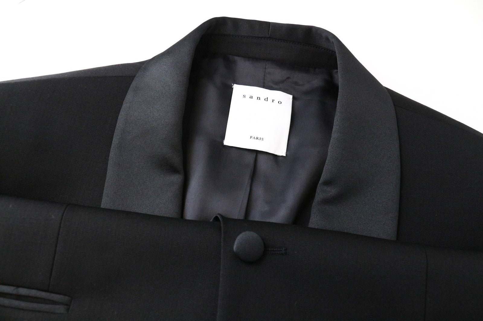 SANDRO Men's Blazer 50 Black Wool Blend Tuxedo Shawl Lapel Single-Breasted