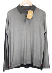 DESIGUAL Samue Men's Polo T-Shirt L Grey Cotton Washed Look Long Sleeve