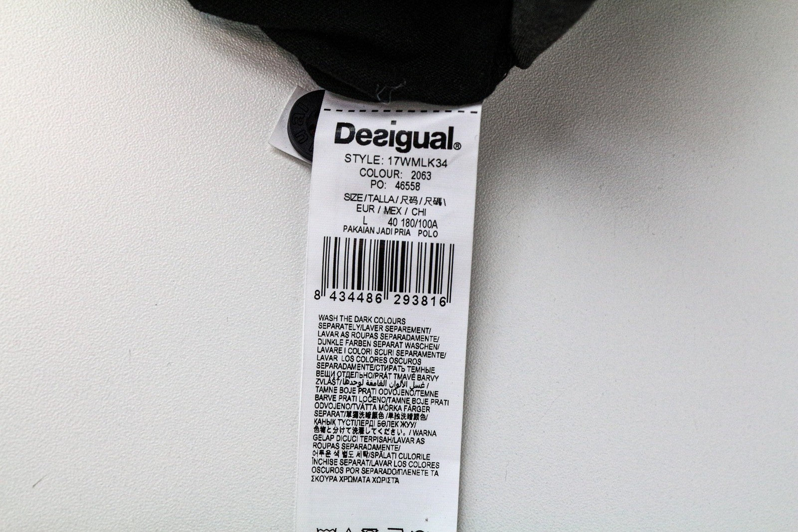 DESIGUAL Samue Men's Polo T-Shirt L Grey Cotton Washed Look Long Sleeve