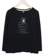 MARINA YACHTING WOMEN S Cotton Black Jersey T-Shirt Pullover Rhinestone Logo