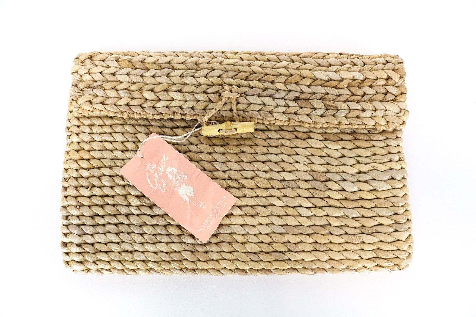 MAISON SCOTCH Women's Bag OS Light Brown Straw Summer Braided Clutch Unlined