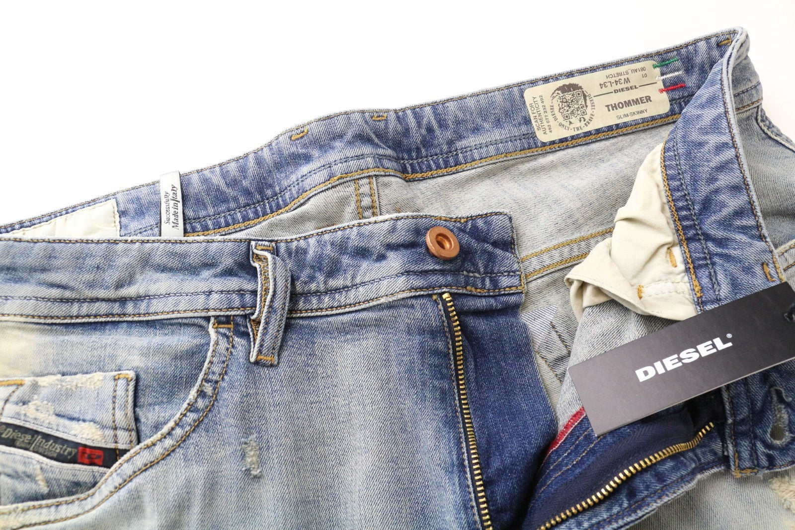 DIESEL Thommer 081AU Men's Jeans W34/L34 Slim Skinny Blue Cotton Stretch Wash