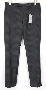 RICHMOND Men's Trousers 48 Black Pure Wool Striped Pleated Formal Patterned