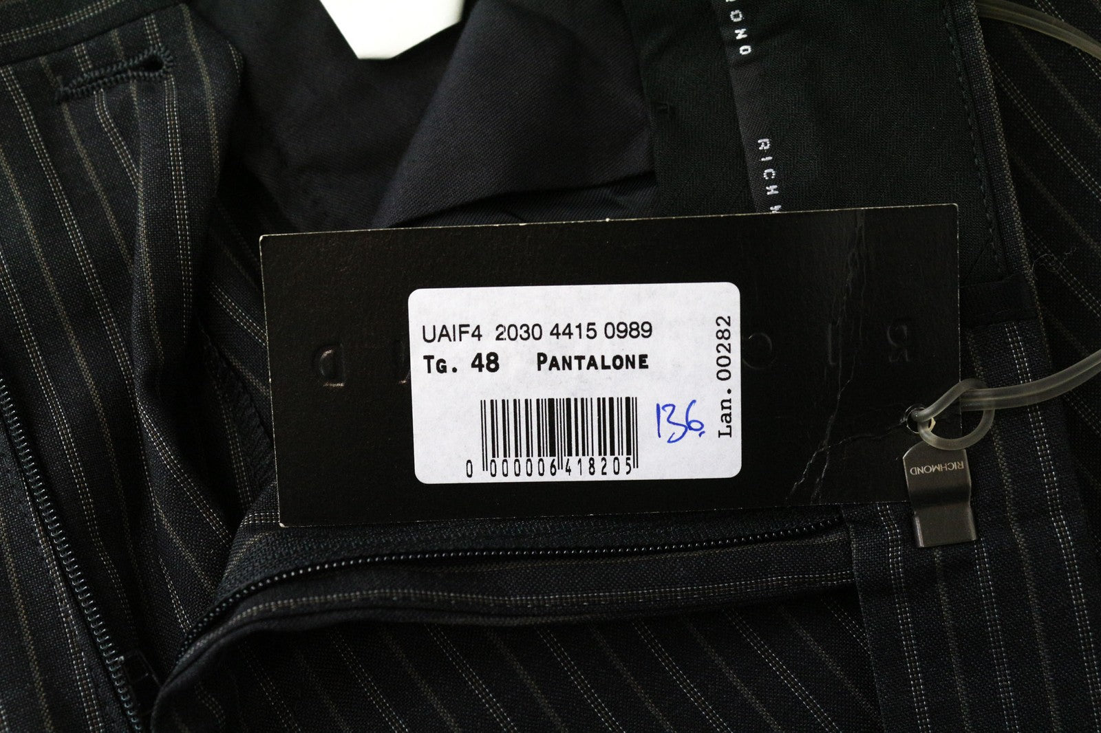 RICHMOND Men's Trousers 48 Black Pure Wool Striped Pleated Formal Patterned