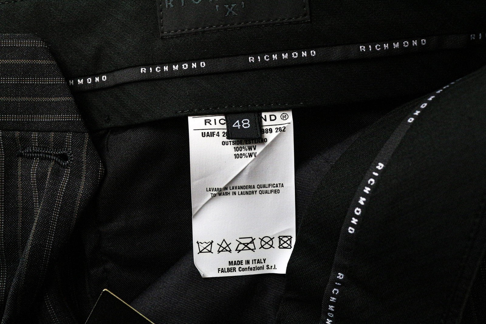 RICHMOND Men's Trousers 48 Black Pure Wool Striped Pleated Formal Patterned