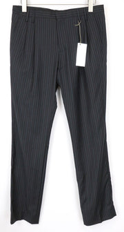 RICHMOND Men's Trousers 48 Black Wool Pleated Formal Pants Striped Pattern