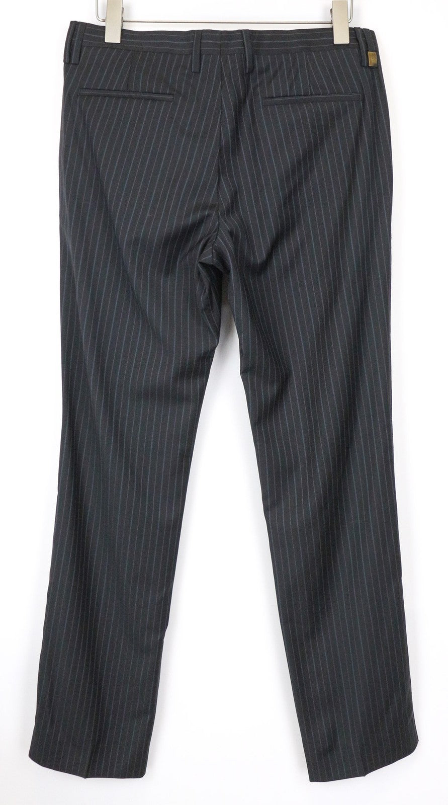 RICHMOND Men's Trousers 48 Black Wool Pleated Formal Pants Striped Pattern