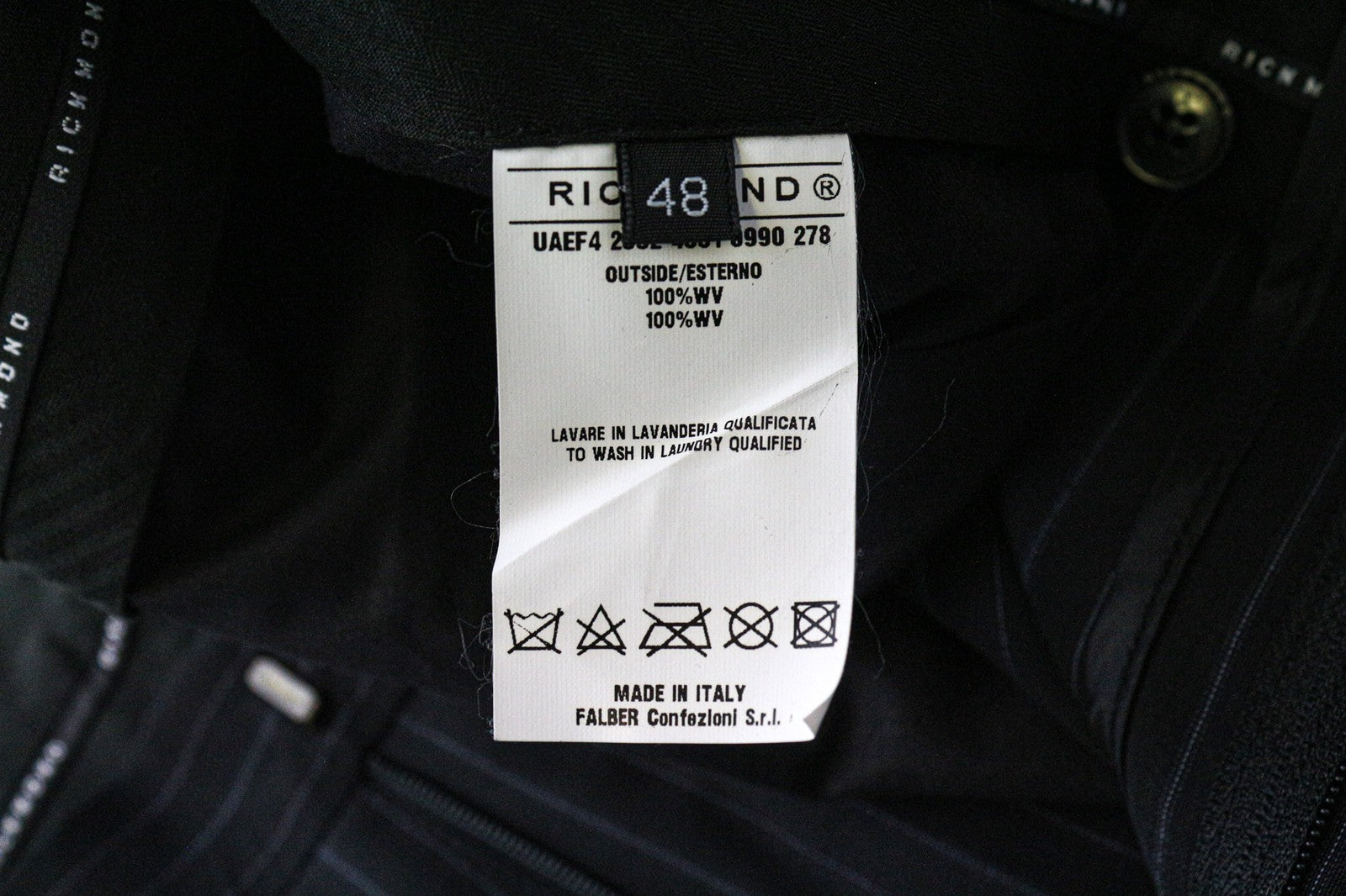 RICHMOND Men's Trousers 48 Black Wool Pleated Formal Pants Striped Pattern